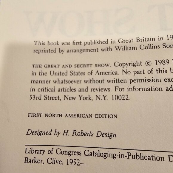 Clive Barker "The Great And Secret Show" Hardcover First North American Edition - Picture 4 of 11